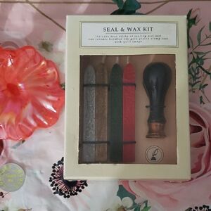 Wax Seal Kit with Ceramic 14k Gold Plated Quill Stamp & 4 Colors Sealing Wax NWT